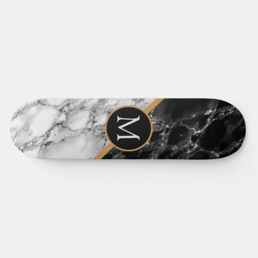 Monogram Letter Skateboard Gift Black White Marmer (Horizontaal)