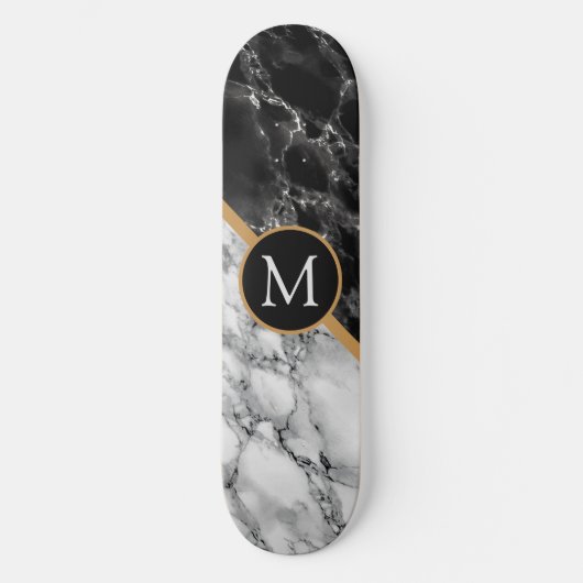 Monogram Letter Skateboard Gift Black White Marmer (Voorkant)