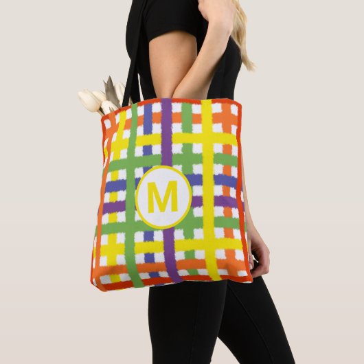 Monogram Letter Summer Beach Fun Rainbow Pset Tote Bag (Dichtbij)