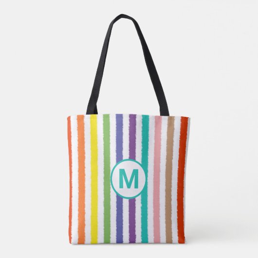 Monogram Letter Summer Beach Fun Rainbow Stripe Tote Bag (Achterkant)