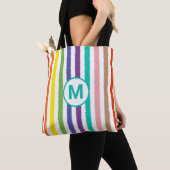 Monogram Letter Summer Beach Fun Rainbow Stripe Tote Bag (Dichtbij)
