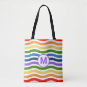 Monogram Letter Summer Beach Fun Rainbow Waves Tote Bag (Voorkant)