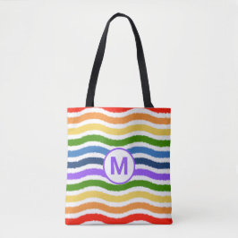 Monogram Letter Summer Beach Fun Rainbow Waves Tote Bag