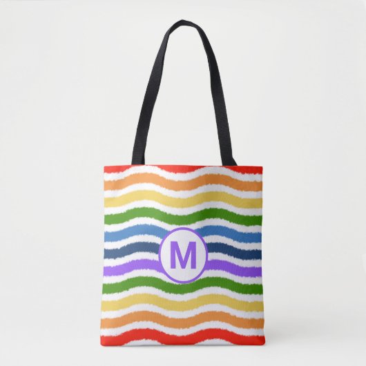 Monogram Letter Summer Beach Fun Rainbow Waves Tote Bag (Voorkant)