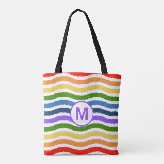 Monogram Letter Summer Beach Fun Rainbow Waves Tote Bag (Achterkant)