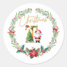 Monogram letter T, Kerstkrans w / Sinterklaas Ronde Sticker