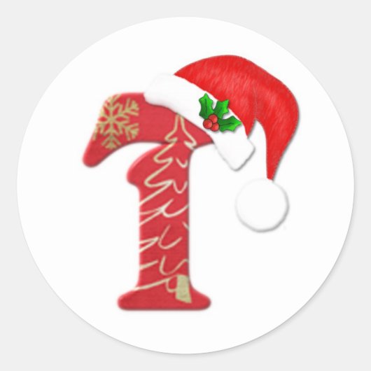 Monogram letter T, Kerstman hoed Kerstmis Ronde Sticker (Voorkant)