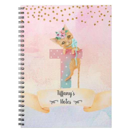 Monogram Letter T Kitten Girl Homeschool Studie Notitieboek (Voorkant)