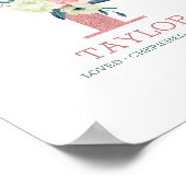 Monogram Letter T Roze Waterverf Floral Neursery Poster (Hoek)
