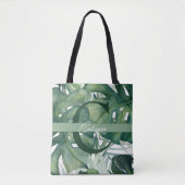 Monogram Letter Tropische bladeren Monstera groen Tote Bag (Voorkant)