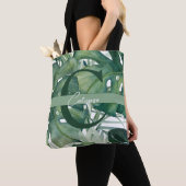 Monogram Letter Tropische bladeren Monstera groen Tote Bag (Dichtbij)