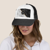 Monogram Letter Trucker Hat Black White Marmer Trucker Pet (In situ)