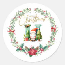 Monogram letter U, Kerstkrans w / Sinterklaas Ronde Sticker