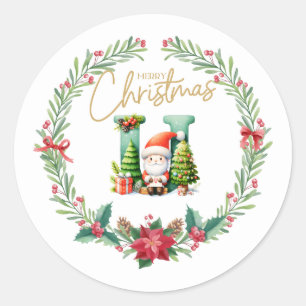 Monogram letter U, Kerstkrans w / Sinterklaas Ronde Sticker