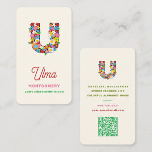 Monogram Letter U Kleurrijke Lente Bloemen Tuin Visitekaartje