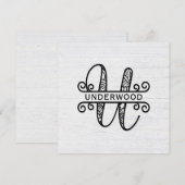 Monogram Letter U met familienaam Notitiekaartje (Voorkant / Achterkant)