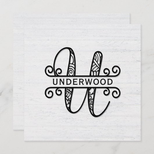 Monogram Letter U met familienaam Notitiekaartje (Voorkant / Achterkant)
