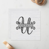 Monogram Letter U met familienaam Notitiekaartje (Voorkant / Achterkant in situ)