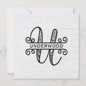 Monogram Letter U met familienaam Notitiekaartje (Voorkant)