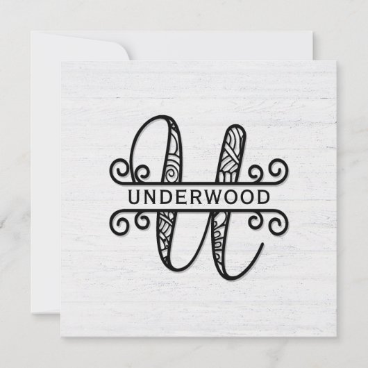 Monogram Letter U met familienaam Notitiekaartje (Voorkant)