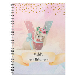 Monogram Letter V Baby Dog Homeschool Girl Notitieboek
