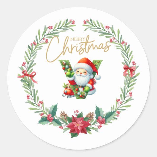 Monogram letter V, Kerstkrans w / Sinterklaas Ronde Sticker (Voorkant)