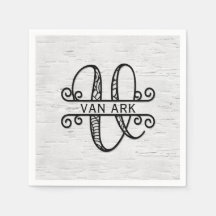 Monogram letter V met familienaam