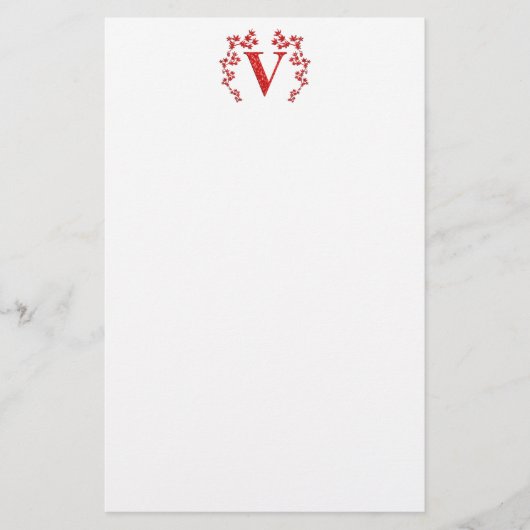 Monogram Letter V Red Leaves Briefpapier (Voorkant)