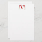 Monogram Letter V Red Leaves Briefpapier (Voorkant / Achterkant)