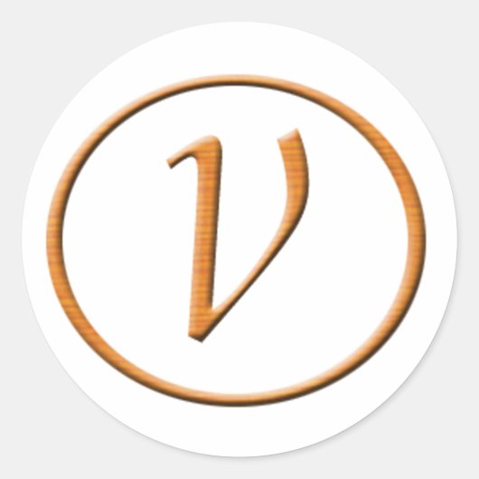 Monogram Letter V Wood look Ronde Sticker (Voorkant)