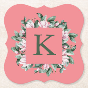Monogram Letter Vierkant Bloemenkader        Kartonnen Onderzetters