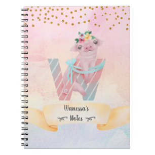 Monogram Letter W Baby Pig Homeschool Girl Notitieboek