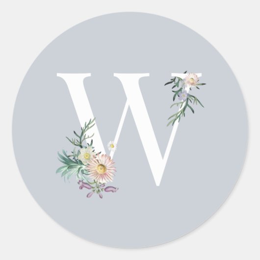 Monogram Letter W Bloemen Aangepaste Bruiloft Ronde Sticker (Voorkant)