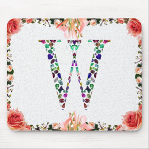 Monogram Letter W – Edelsteen Initiaal Ontwerp Muismat