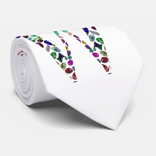 Monogram Letter W – Edelsteen Initiaal Ontwerp Stropdas (Opgerold)
