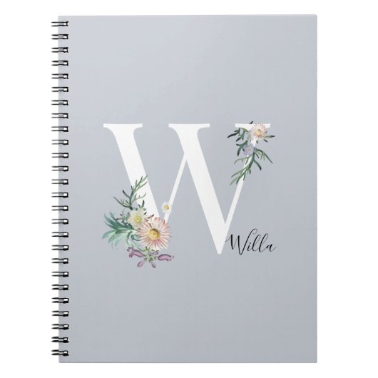 Monogram Letter W Floral Notitieboek (Voorkant)