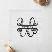 Monogram letter W met familienaam Notitiekaartje (Voorkant / Achterkant in situ)