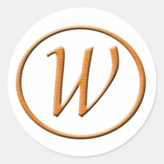Monogram Letter W Wood look Ronde Sticker (Voorkant)
