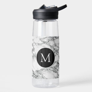 Monogram Letter Water Fles White Marble Design