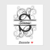 Monogram letter with swirls ; space for your name sticker (Vel)