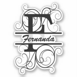 Monogram letter with swirls ; space for your name sticker