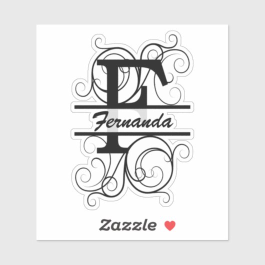 Monogram letter with swirls ; space for your name sticker (Vel)