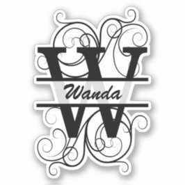 Monogram letter with swirls ; space for your name sticker