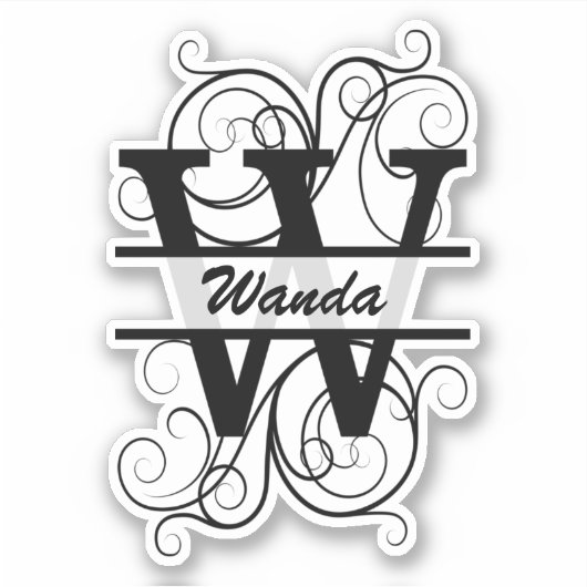 Monogram letter with swirls ; space for your name sticker (Voorkant)