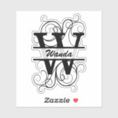 Monogram letter with swirls ; space for your name sticker (Vel)