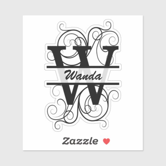 Monogram letter with swirls ; space for your name sticker (Vel)