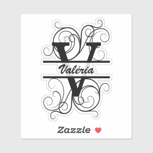 Monogram letter with swirls ; space for your name sticker (Vel)