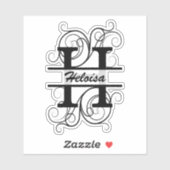 Monogram letter with swirls ; space for your name sticker (Vel)