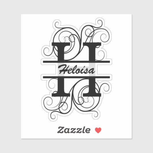 Monogram letter with swirls ; space for your name sticker (Vel)