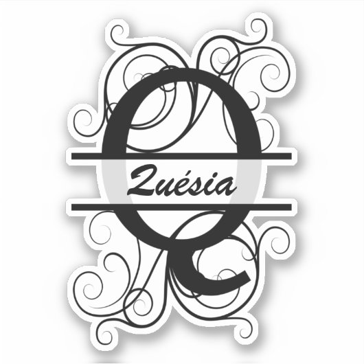 Monogram letter with swirls ; space for your name sticker (Voorkant)